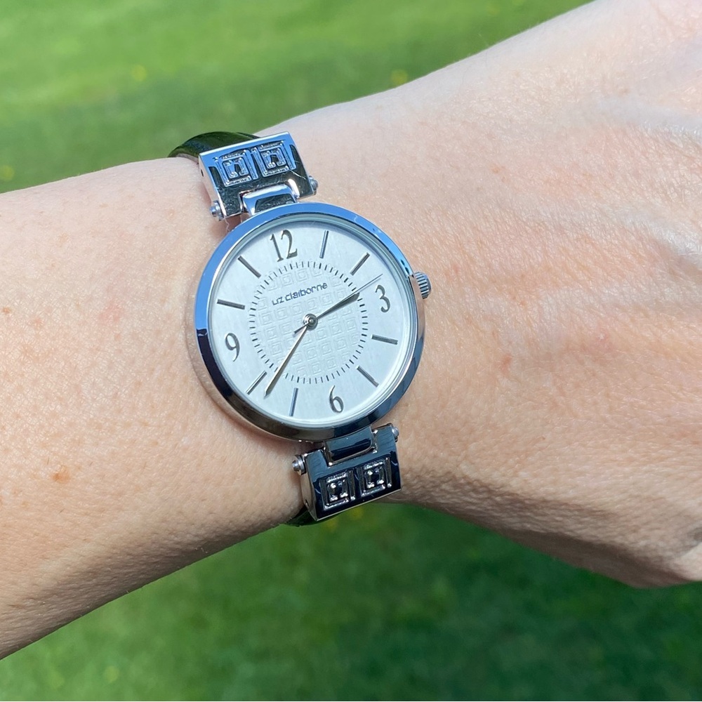 Liz Claiborne genuine black leather watch 100ft water resistant